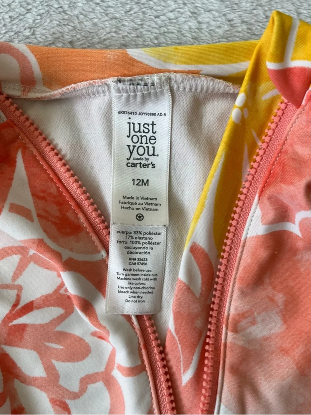 Carter's Coral & Yellow Floral Long-Sleeve Rash Guard
